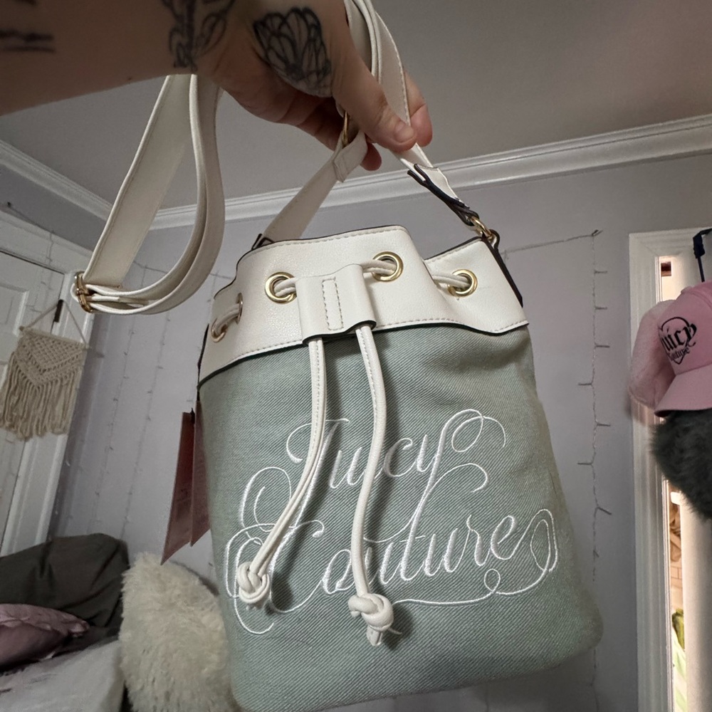 Juicy Couture Denim Adjustable Bucket Bag crossbody shoulder NWT RARE